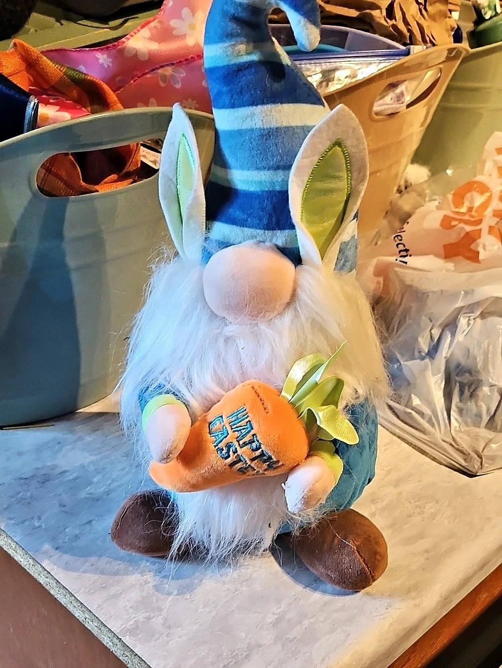 Plush Bunny Decor Blue & White
